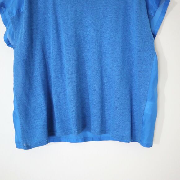 Eileen Fisher Size PS Silk Charmeuse Linen Knit Top Blue V Neck - Picture 5 of 12